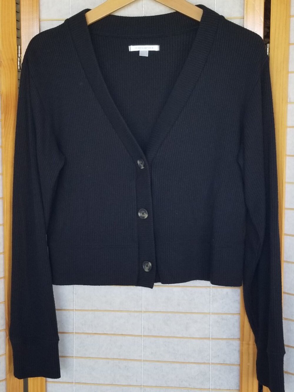 Women's Travis Mathew Long Sleeve Cardigan Sweater Cropped Black Ribbed Small